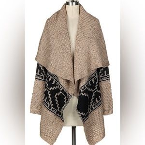 Fashionomics Mocha & Black Open Geometric Cardigan